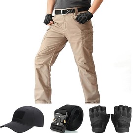 SANYETS Brown Working Cargo Pants,Stretch Waterproof Work Pants, Amy Cap Gloves Belt and Tactical Pants, Men's Tactical Gear Clothes