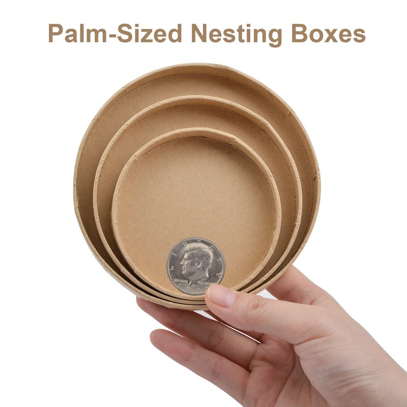 WANDIC Paper Mache Boxes - Set of 3 Round Kraft