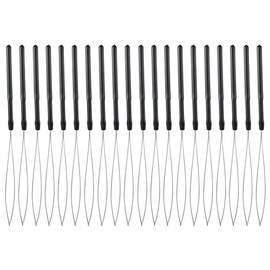 20 Pcs Hair Extension Loop Needles Black Loop Tool Threader Pull Hook Needle Tool and Beads Device Tool Hair Feather Extension Supplies DIY Hook Tool
