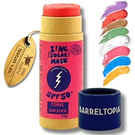 Barreltopia Surf Stick Sun Cream Face 50+ Zinc Colouring Pencils - Sun Cream Face SPF 50 - Sun Zapper Waterproof Eco Natural