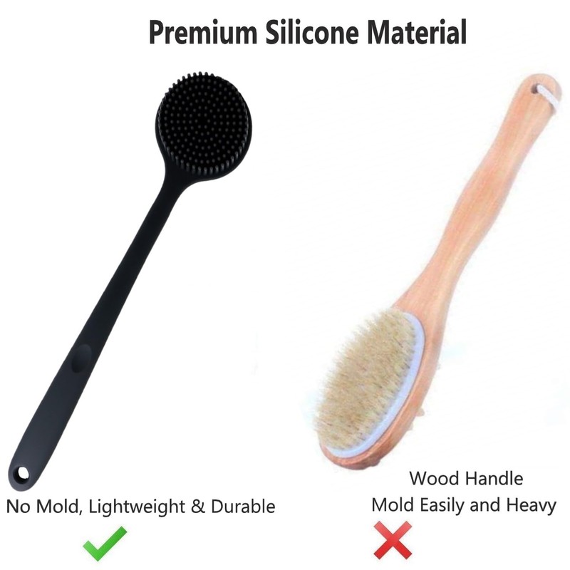 Cinlitek Silicone Body Scrubber With Long Handle for Shower -