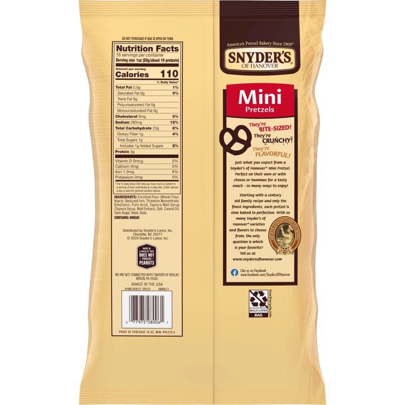Snyder's of Hanover Pretzels, Mini Pretzels, Family Size 16 oz