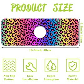 Sink Faucet Absorbing Mat Rainbow Colored Leopard Print Sink Splash Guard Drying Mat for Kitchen Bathroom Faucet Sinkmat 15.5"X5.5"