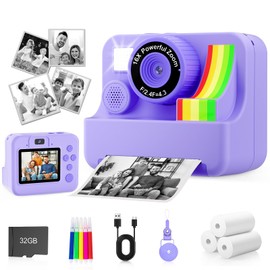 Kids Camera Instant Print - MVNHFSO Portable Instant Print Camera, HD Digital Video Cameras for Toddler, Toddler Travel Camera Toy for 4 5 6 7 8 9 10 11 12 Year Old Boys Girls((Purple)