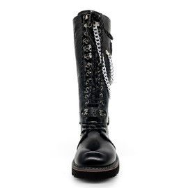 youxiaoyou Mens Backpacking Boots Army Boots Men High Military Combat Boots Buckle Metal Chain Boots Retro Boot Size 12.5 Black