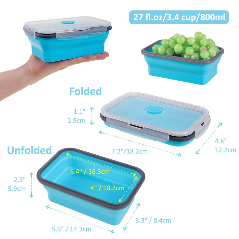 Collapsible Food Storage Containers with Airtight Lid, 27 oz, Kitchen