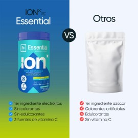 ION X  Essential - Electrolitos  Vitamina C  Bebida Orgnica en Polvo de Hidratacin y Nutricin Esencial  500 gramos  50 Porciones  Sabor Limon         