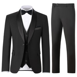 ZKHOECR Mens Black Tuxedo Suit Wedding Suit Prom Tuxedo Suits for Men 3 Piece Suit Jacket Vest Pants with Tie Men Tuxedo M