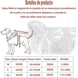 Chubasquero Impermeable para Perros con Capucha - Poncho Transparente para Perros Pequeños - Abrigo para Mascotas - Ropa Impermeable (M)