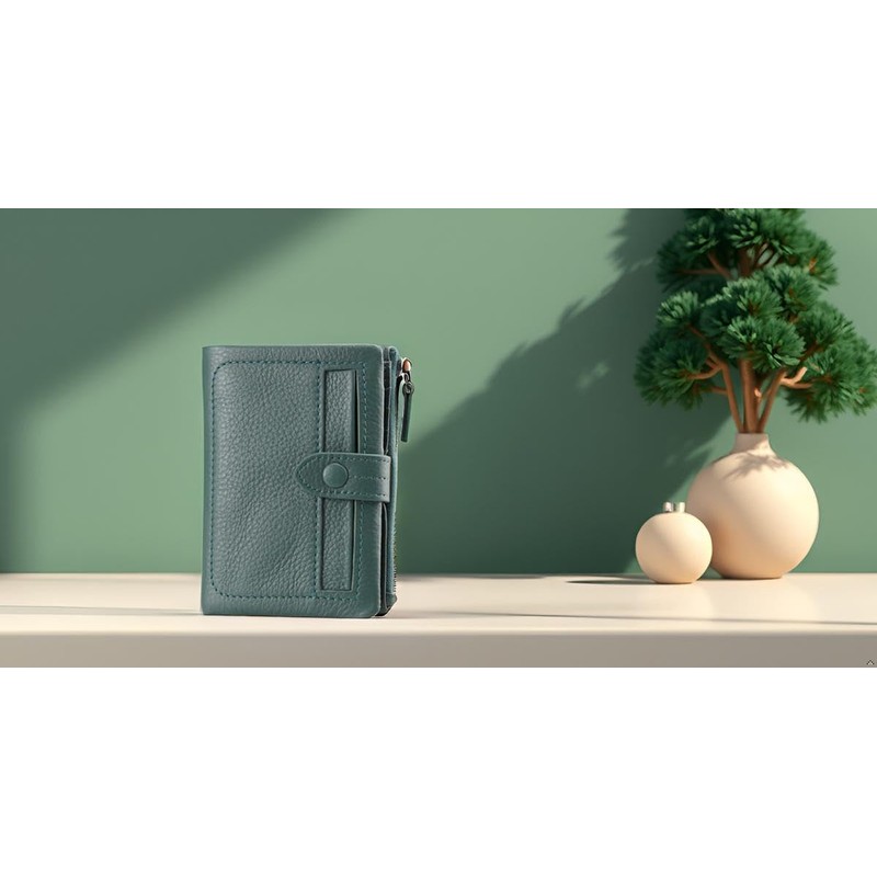 F.ZH Women's Bi-Fold Wallet, Short Wallet, Genuine Cowhide Leather, 13