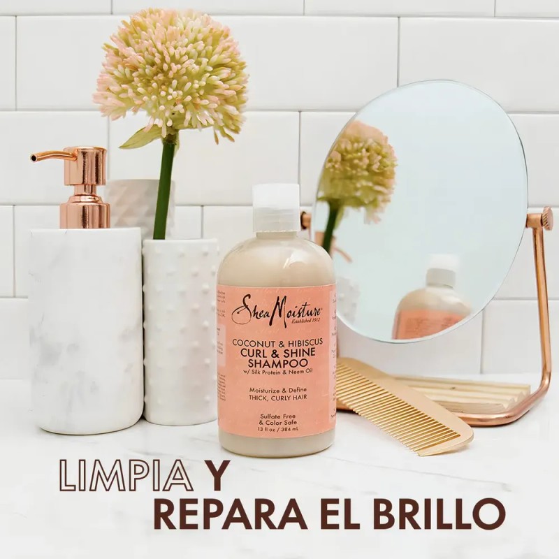 Shea Moisture Shampoo Coconut Hibiscus · Curl & Shine Rizos