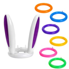 SULOLI Inflatable Ring Toss Game Set with 4 Rings and Inflatable Antlers, Easter Inflatable Rabbit Head Clamp for Family Christmas Easter Party