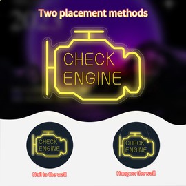 Check Engine Neon Signs for Wall Decor, LED Garage Neon Signs Wall Art Gifts for Dad, USB Powered for Man Cave Auto Repair Shop Workshop Birthday Gift