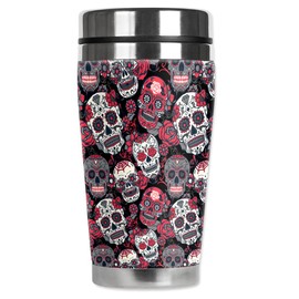 Mugzie 16 Ounce Stainless Steel Travel Mug with Wetsuit Cover - New Day of the Dead