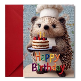 LimaLima Hedgehog Birthday Card For Women Men & Kids Cute Felt Embroidery Design