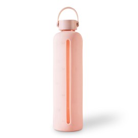 Healthish 25oz Glass Water Bottle with Time Markings – BPA-Free Borosilicate Glass with Leakproof Lid, Silicone Sleeve & Carry Handle – Reusable & Eco-Friendly Hydration Tracker