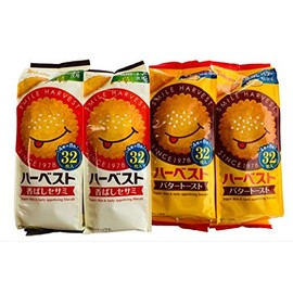 Tohato Harvest Set of 2 Types x 2 Bags Each, Butter Toast/Scented Sesame, 32 Sheets per Bag (4 Sheets x 8 Packs)