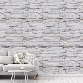 Papel Tapiz Autoadhesivo Para Paredes De Piedra 3d 45cm*10m,Papel Tapiz Decorativo Extraíble 3D, Papel Pintado Autoadhesivo de Piedra Blanco,Para Casa, Oficina, Cocina, Sala De Estar