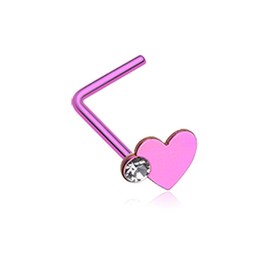 Covet Jewelry Colorline Adorable Heart Sparkle L-Shaped Nose Ring