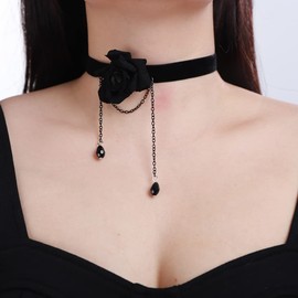 Xerling Black Rose Flower Choker Necklace Black Lace Ribbon Choker Vintage Victorian Costume Necklaces for Wedding Crystal Beads Pendant Necklaces for Women (Type A Black)