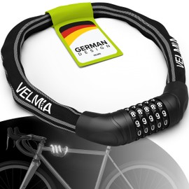 VELMIA Bicycle lock with programmable combination lock and reflector strips for extra visibility, chain lock made of hardened stainless steel, bicycle lock, combination lock, bike lock, lock