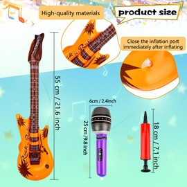 33 Pack Inflatable Rock Star Toy Set Include 18 Pcs Inflatable Guitar Bulks 15 Pcs Blow up Microphone and 1 Pcs Red Air Pump for Kids Birthday Party Decoration 80s 90s Musical Party Favors
