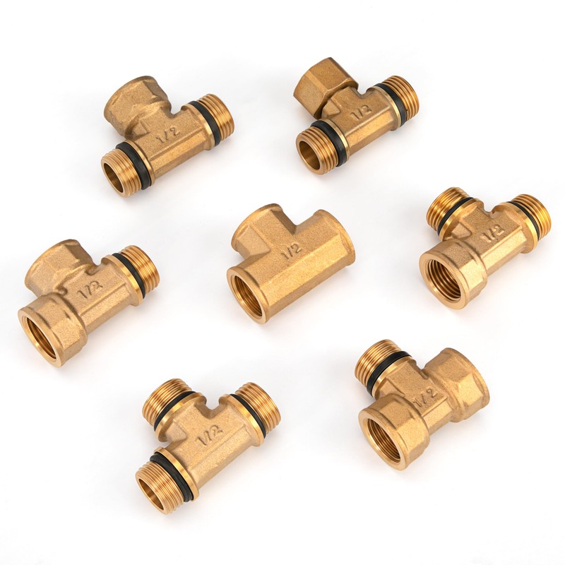 Brass T-piece, 2 pieces 1/2 inch female x female thread