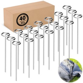 Yuleimy 6" Circle Top Landscape Pins, Galvanized Landscape Fabric Stakes for Weed Barrier Fabric, 8 Gauge Not Easy to Bend & More Holding Power Than U-Shape Garden Staples, 40 PCS