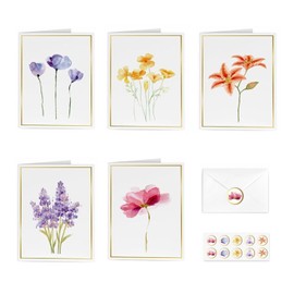 Blank Cards and Envelopes, 5 Assorted Floral Designs, 4" x 6"-10 Pack Blank Greeting Card with Envelopes and Matching Sticker, Blank Note Cards and Envelopes for All Occasions