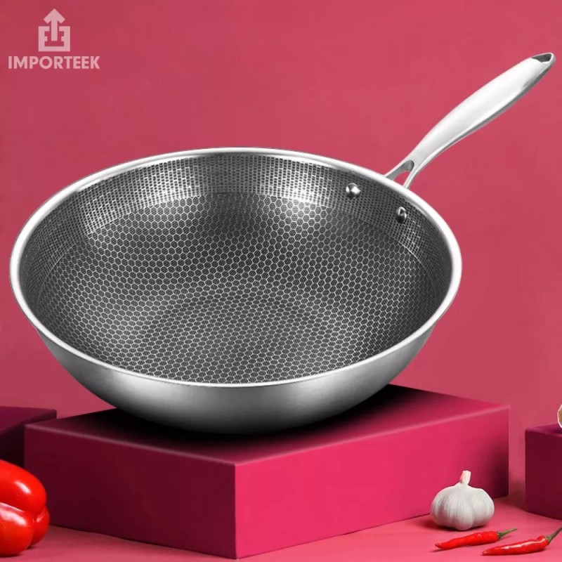 Importeek Sarten Wok Antiadherente Acero Inoxidable Induccion 32cm