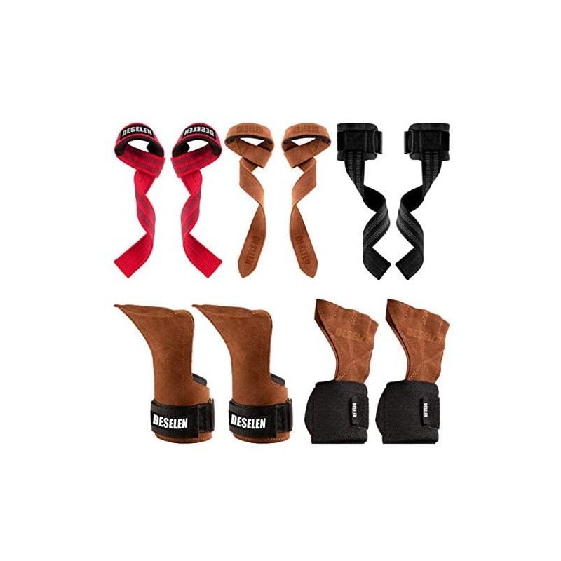 Deselen Leather Weightlifting Straps with Thick Soft Sponge Lining Wrist