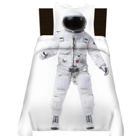 Astronaut Duvet Cover Single Outer Space Printed Decor Adult Kids Bedding Comforter Set Space and Astronaut Pattern Decor Comforter Cover Outer Space Decorative 2 Pieces Bedding Set with Zipper Ties