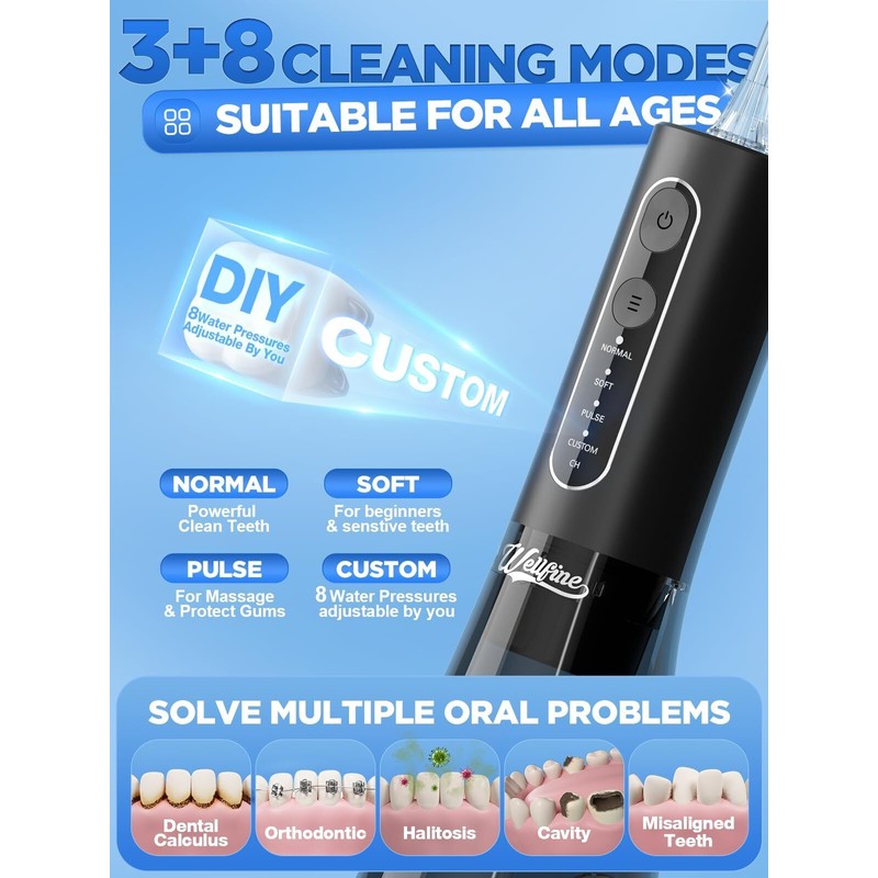 Wellfine Cordless Water Dental Flosser Deep Clean 5 Tips 300ML