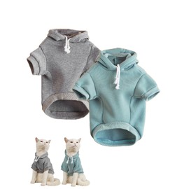 QWINEE 2pc Basic Dog Hoodie, Dog Warm Jacket, Cat Apparel, Dog Shirt, Dog Clothes for Puppy Kitten Small Medium Dogs Cats Grey and Cadet Blue L