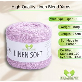 MeriWoolArt® Linen Soft Yarn - Premium Natural Yarn for Knitting & Crocheting, 100 g Linen Yarn Cotton Viscose Blend, Breathable, Soft & Environmentally Friendly, Ideal for Clothing, Clothes, DIY 7321
