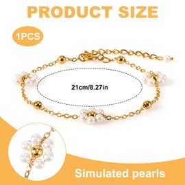 Mikovivi Pearl Bracelet for Women, Titanium Steel Daisy Pearl Bracelet Dainty Gold Adjustable Link Chain Simple Pearl Bracelet Jewelry Gift for Women as Prom Accessories Anniversary