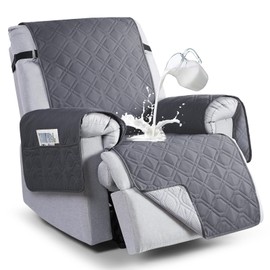 VANSOFY 100% Waterproof Recliner Chair Covers, Recliner Cover Non-Slip Dog Chair Cover Furniture Protector Washable Slipcover with Pocket, Elastic Straps for Pets, Dogs(Dark Gray, 28")