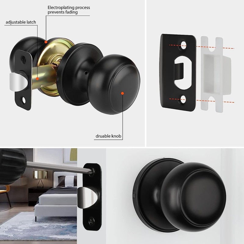 Haidms 1 Pack Matte Black Passage Door Knobs, Black Closet