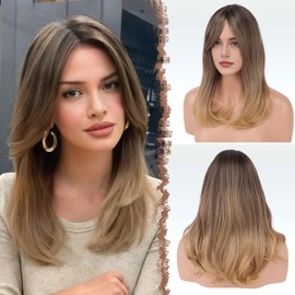 FESHFEN Wigs with Fringe for Women Natural Synthetic Hair Wig Hair Wig for Women 45 cm R4.5T27#