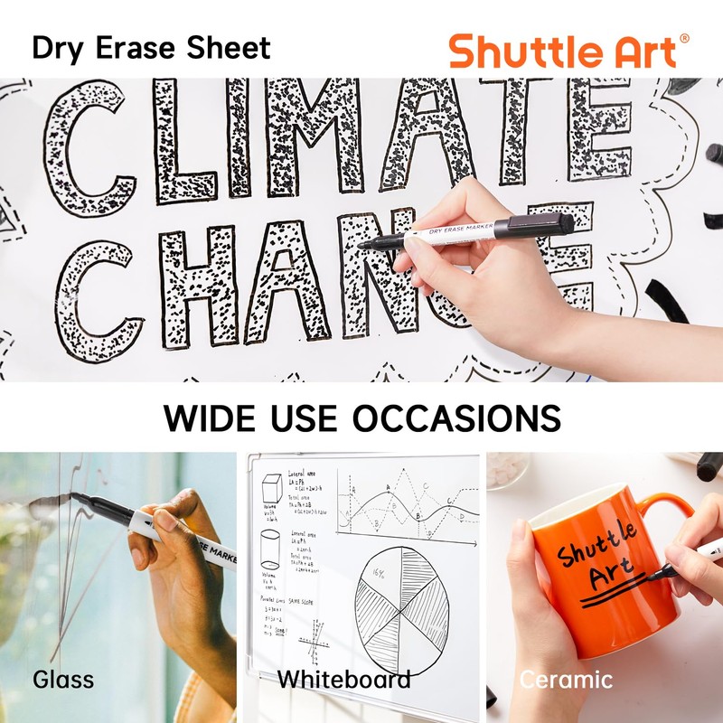 Shuttle Art Whiteboard Markers, Erasable Marker Pens, Black, 15 Pack