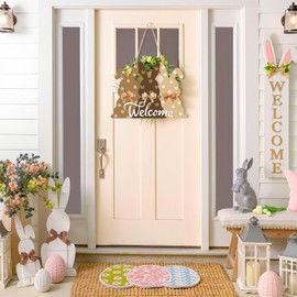 Sophena Wooden Easter Decoration Door Wreath for Front Door Sign Wall Signs Rabbit Spring Decoration, Bunny Sign Welcome Hanging for Home Wall Decor Party Outdoor indoor Supply Happy Easter