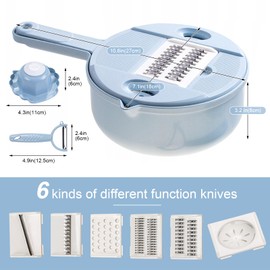 Vegetable Cutter with Container, 12 in 1 Multifunctional Vegetable Slicer, Vegetable Slicer, Fruit Cutter, Kitchen Grater, Stainless Steel Blades with Drain Basket