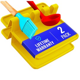 Silicone Spoon Rest for Stove Top with Drip Pad (Two Pack) - Heat Resistant BPA Free Utensil Rest & Spoon Holder for Kitchen Counter - Grill Utensil Holder - Spatula Holder, Tongs, Ladle - Yellow