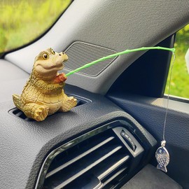 Starupway Funny Fishing Ornament Dashboard Decorations, Cute Car Accessories Interior Dashboard Decor, Swinging Fish Car Dash Decoration