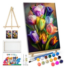 JOOZ Paint by Numbers Kit for Adults Flowers Paint by Number with Frame Floral Paint by Number with Easel Tulip Digital Oil Painting Kits for Gift Home Wall Decor 7.87x11.81 Inch