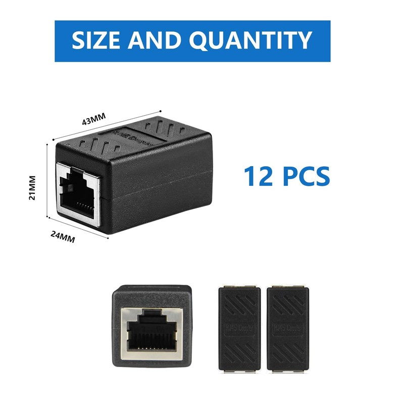 Buaak 12 Pcs RJ45 Coupler, Ethernet Connector, Female to Female,