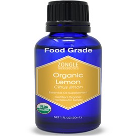 Organic, Lemon Essential Oil, Food Grade, for Cooking, Baking – 100% Pure, Lemon Oil, by Zongle Therapeutics, 1 OZ