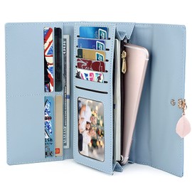 UTO Women Wallet RFID Leather Large Leaf Pendant Card Phone Holder Checkbook Organizer Girls Ladies Zipper Coin Purse CA