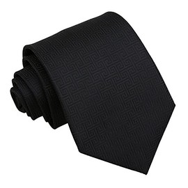 DQT Greek Key Patterned Formal Wedding Classic Neck Tie for Men in Black