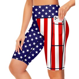 AOBUTE - Pantalones cortos largos para mujer de 9 pulgadas/10 pulgadas/11 pulgadas, de cintura alta, UPF 50+ con bolsillos, color fantasía (Vertical Stripe), Small